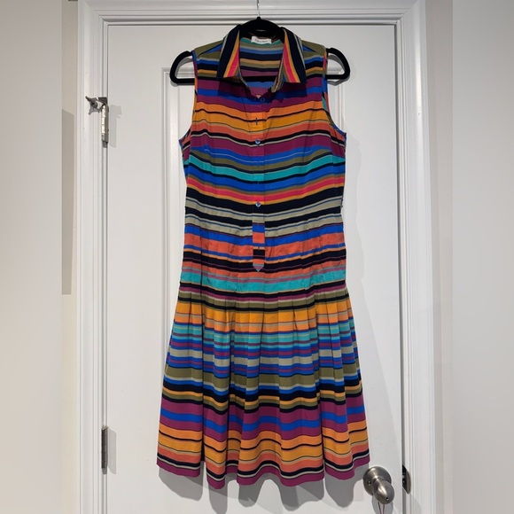 Calvin Klein Dresses & Skirts - Women’s Calvin Klein Button Front Striped Collared & Pleated Spring Dress